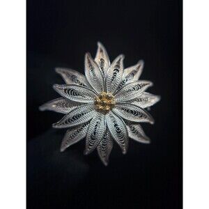 800 Silver Filigree Flower Brooch Pendant Vintage Two Tone Floral